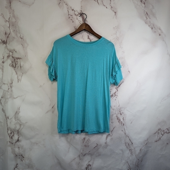 Miss Me T Shirt Womens Medium y2k Blue Ruffle Short Sleeve Tee Longline - Picture 1 of 10